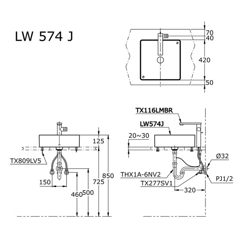 Bản vẽ kỹ thuật chậu LW574JWF