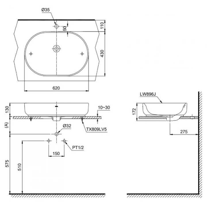 LW896JW:F#SCR-ban-ve-ky-thuat Bản vẽ kỹ thuật Chậu lavabo đặt bàn TOTO LW896JW/F#SCR