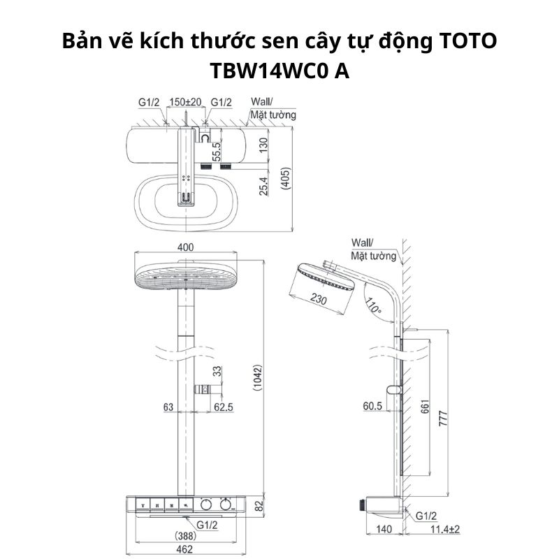 Sen cây nhiệt độ TOTO TBW14WC0A Dòng G 4 Phím